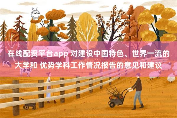 在线配资平台app 对建设中国特色、世界一流的大学和 优势学科工作情况报告的意见和建议